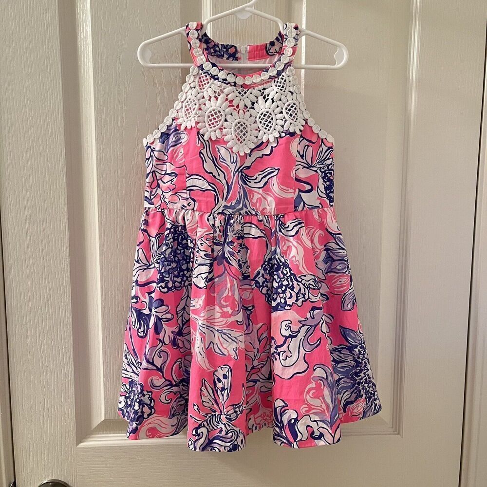Lilly Pulitzer Little Kinley Dress Pink Tropics Sun Drenched Fit and Flare SZ 5